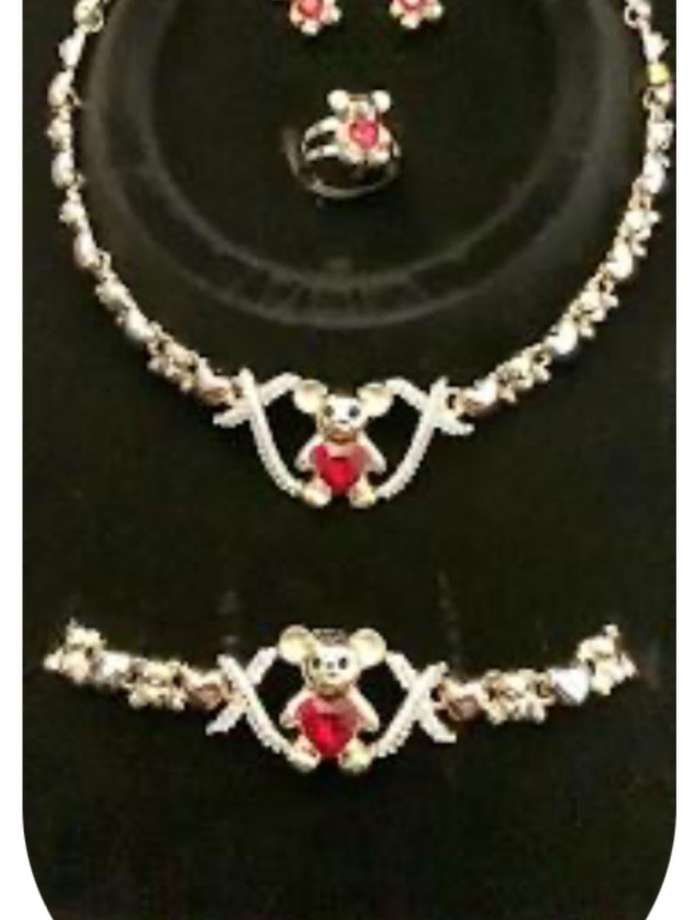 Silver-Tone Women’s Necklace set with Red Heart Mouse Pendant